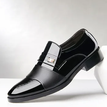 Классические мужские модельные туфли без шнуровки, черные кожаные туфли для мужчин, большие размеры, деловые повседневные Мужские вечерние туфли с острым носком для свадьбы