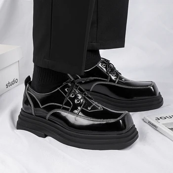 Роскошная Брендовая Мужская Повседневная обувь из натуральной кожи, Мужские Уличные Оксфорды с противоскользящей шнуровкой, Британская удобная обувь с толстой подошвой