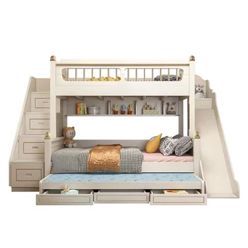 Детская кровать, двухъярусная кровать, колонна из массива дерева, высокая и низкая кровать, детская кровать-горка для мамы