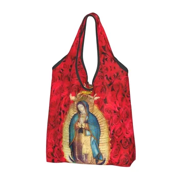 Сумка Девы Марии Гваделупской с цветами; сумка для покупок из бакалеи; сумка-тоут для покупателей; сумка через плечо; портативная католическая сумка большой емкости.
