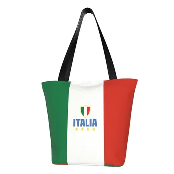 Многоразовая сумка для покупок с флагом Италии, женская холщовая сумка-тоут через плечо, портативные сумки для покупок в продуктовых магазинах