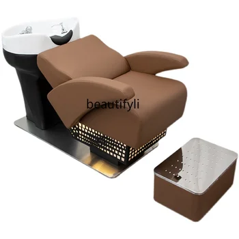 Парикмахерская Кровать для смыва Керамический Тазик для Парикмахерской Стул для шампуня Японский Наполовину Лежащий стул для шампуня из нержавеющей стали