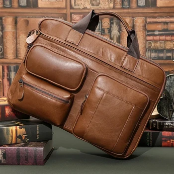 Портфель SENOFAN, мужская сумка-мессенджер в стиле ретро из натуральной коровьей кожи, мужская коммерческая посылка, 13-дюймовая сумка для ноутбука, Мужская офисная сумка