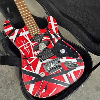 В НАЛИЧИИ Электрогитара Edward Eddie Van Halen Heavy Relic Red Franken в черно-белую полоску с тремоло-Бриджем и Наклонным Звукоснимателем