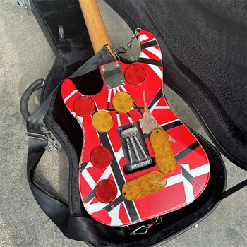 В НАЛИЧИИ Электрогитара Edward Eddie Van Halen Heavy Relic Red Franken в черно-белую полоску с тремоло-Бриджем и Наклонным Звукоснимателем