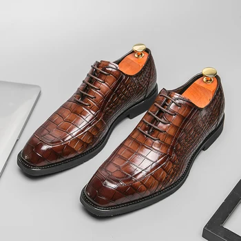Новые коричневые мужские модельные туфли оксфорды с квадратным носком, черные деловые мужские туфли, бесплатная доставка, размер 38-46