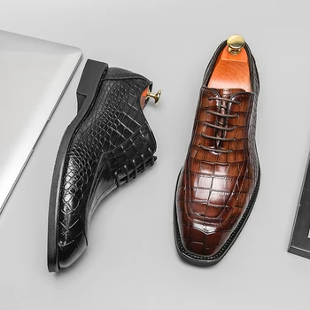 Новые коричневые мужские модельные туфли оксфорды с квадратным носком, черные деловые мужские туфли, бесплатная доставка, размер 38-46