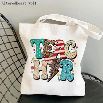 Сумки для покупок для учительницы opard, сумка для учителя, холщовая сумка для покупок в стиле Харадзюку, сумка для учителя, леопардовая сумка для девочки, сумка через плечо