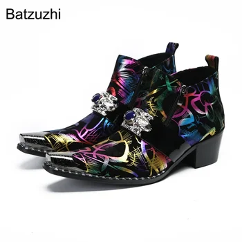 Batzuzhi/ высокие модные ботинки из натуральной кожи на каблуке 6,5 см, мужские ботинки на молнии с железным носком, роскошные вечерние и свадебные ботинки, мужские, 37-46!