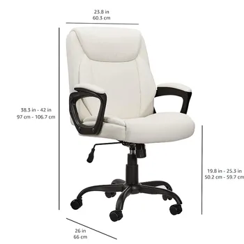 Классическое Офисное Компьютерное кресло с подлокотником, обитое искусственной кожей Puresoft, Среднего размера - Кремовый, 26 
