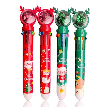 Рождественские шариковые ручки 10 цветов, выдвижная шариковая ручка нажимного типа, 1 шт. многоцветный маркер, рождественские подарки