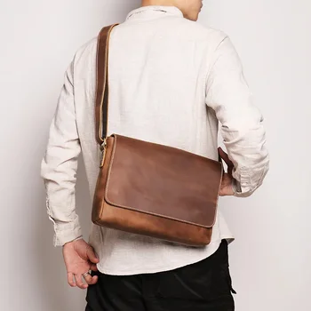 Мужская сумка ручной работы в стиле ретро, повседневная сумка-мессенджер из воловьей кожи crazy horseskin postman bag