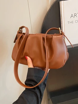 Женская сумка в стиле ретро для поездок на работу, осенние модные текстурированные плиссированные сумки на одно плечо, однотонная универсальная сумка