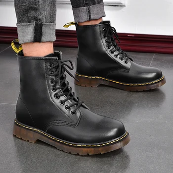 Мужские зимние кожаные мужские ботильоны, уличная повседневная обувь, легкие дизайнерские мужские теплые рабочие ботинки, Классические ботинки ручной работы
