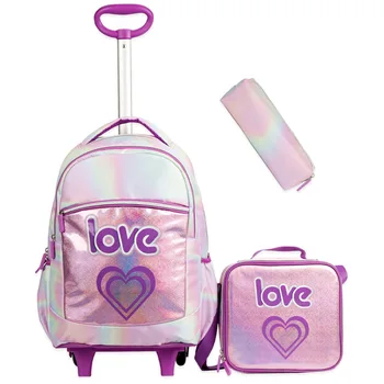 Набор детских школьных сумок на колесиках, школьная сумка на тележке, студенческий рюкзак для мальчиков и девочек, рюкзак на колесиках с пакетом для ланча