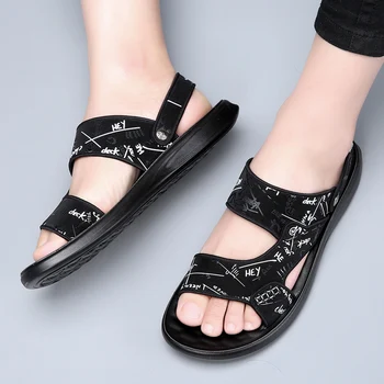 Размер 38 ~ 48 Новые сандалии на мягкой подошве, черные и синие сандалии, брендовая уличная пляжная обувь для мужчин, летняя кожаная повседневная обувь с сетчатым дизайном