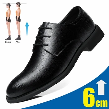 Мужская обувь, увеличивающая рост, Невидимая Дышащая Свадебная мужская обувь, увеличенная на 6 см, Деловая Повседневная обувь из натуральной кожи на лифте
