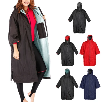 Непромокаемый халат для переодевания для серфинга Для взрослых, зимний теплый пляжный халат с капюшоном, пальто, ветровка, куртка с флисовой подкладкой, Пончо, плащ-Накидка