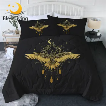 Летнее одеяло BlessLiving Eagle, Золотой силуэт, классное одеяло, постельное белье королевского размера с животными, геометрическая парящая птица с подсветкой