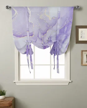 Мраморная текстура, Градиентный Фиолетовый Кухонный Короткий оконный карниз, карманные шторы, Домашний декор, маленькое окно, Римские шторы на завязках