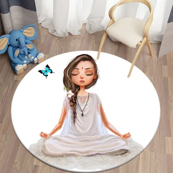 Круглый ковер с рисунком девочки-аниме, домашний детский коврик для гостиной, украшение для спальни для йоги, нескользящий 