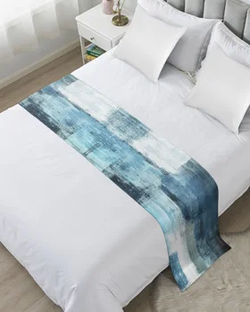 Картина маслом Геометрические Синие Покрывала Bed Runner Bed Flag Шарф для Домашнего Украшения Отеля Постельное Белье Single Queen King Bed Cover