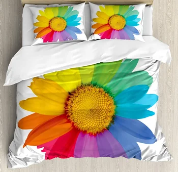 Цветочный комплект постельного белья для спальни, кровати, дома, Радужный подсолнух или маргаритка, вдохновляющий на весну пододеяльник, стеганое одеяло и наволочка