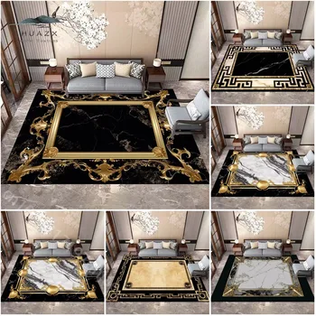 Роскошный золотисто-черный ковер для гостиной, ковры большого размера, коврик для пола в спальне, нескользящий Мягкий фланелевый коврик для гостиной, украшение дома