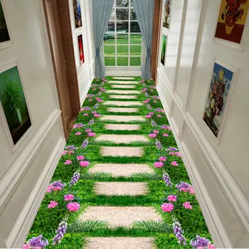 3D коридор, Зеленая садовая дорожка, Длинный ковер, украшение гостиной, Домашний проход, Нескользящие коврики для пола, Современный роскошный коврик для декора прихожей