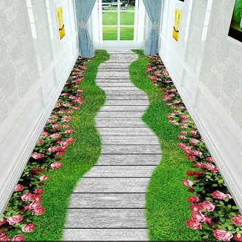 3D коридор, Зеленая садовая дорожка, Длинный ковер, украшение гостиной, Домашний проход, Нескользящие коврики для пола, Современный роскошный коврик для декора прихожей