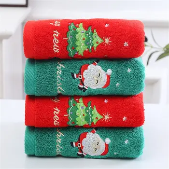 Рождественские полотенца для лица с рисунком Санта-Лося и вышивкой Банное полотенце Мягкие мочалки из чистого хлопка Полотенца для ванной Комнаты Рождественский подарок