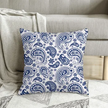 Синий и белый винтажный дизайн в Пейсли, полиэстеровая наволочка в стиле Пейсли для дивана, декоративная наволочка для кресла