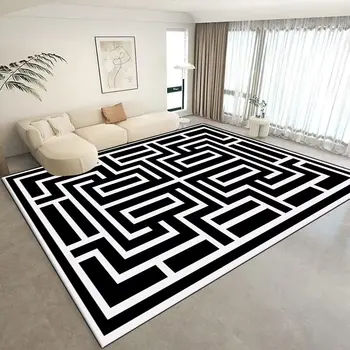 Черно-белый геометрический большой ковер Современные ковры для гостиной Легкий Роскошный диван-коврик Прикроватные коврики для спальни Противоскользящие