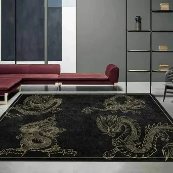 Модный Современный Новый китайский стиль Черное Золото Китайский дракон Гостиная Спальня прикроватный ковер Напольный коврик На заказ