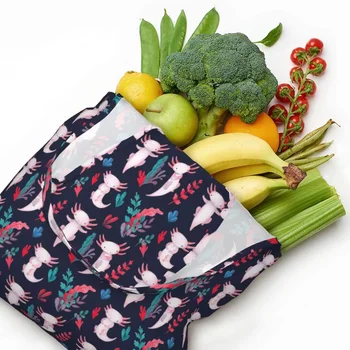 Сумки-тоут с рисунком кавайного Аксолотля, холщовая сумка для покупок с животными-саламандрами, сумка для покупок в продуктовых магазинах, сумки для фотографий