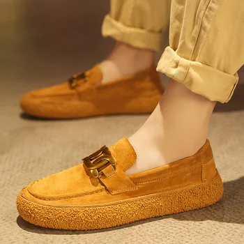 Мужские лоферы с металлическими цепочками, повседневная обувь с мягкой подошвой в британском стиле, удобные нескользящие кроссовки Sapato Masculino