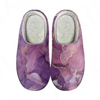 Домашние хлопчатобумажные тапочки с цветным мраморным принтом на заказ, высококачественная мужская Женская плюшевая модная Повседневная обувь для сохранения тепла, термоботинки