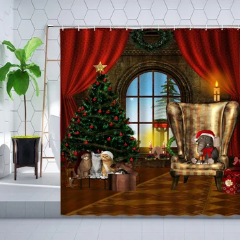 Рождественская Занавеска для душа Креативная Ретро Старая Деревянная Дверь Санта Клаус Рождественский Бал Декор Настенная Ткань Занавески для ванной комнаты Полиэстер