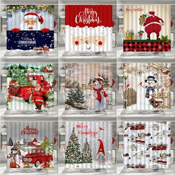 Рождественская занавеска для душа, зимний снеговик, Дед Мороз, Фермерский грузовик, Снежинка, Рождественская елка, Красная птица, украшение ванной комнаты