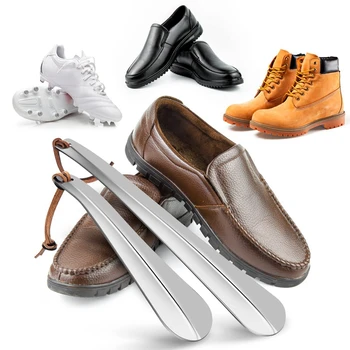 Набор длинных коротких рожков для обуви, набор рожков для обуви серебристо-коричневого цвета из нержавеющей стали, портативный рожок для обуви, длинный металлический рожок для обуви
