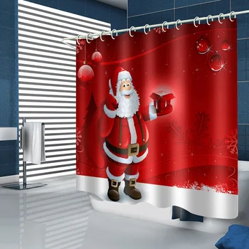 Рождественская занавеска для душа с красным Санта-Клаусом, водонепроницаемая занавеска для душа, комплект для унитаза, коврик, Нескользящий коврик, украшение для ванны