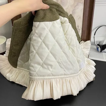 Детские комплекты зимнего сезона, новая Корейская простая юбка для девочек Зеленого цвета, свободная юбка с цветочным краем, хлопок с открытой строчкой