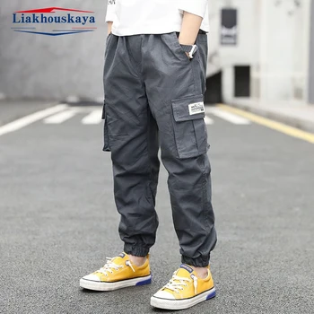 Детские брюки-карго для мальчиков, весенне-осенние брюки с карманами для мальчиков, повседневные детские спортивные штаны, подростковая уличная одежда на возраст от 2 до 14 лет