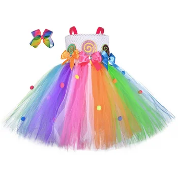 Радужная юбка-леденец на Рождество, весенний фестиваль, юбка ярких цветов, детский костюм Macaron, Оптовая продажа, детская газовая юбка