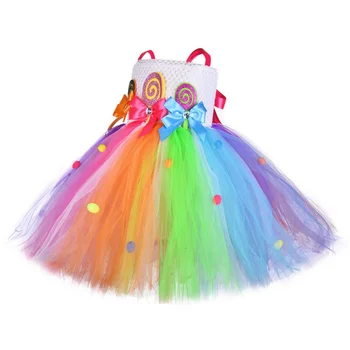 Радужная юбка-леденец на Рождество, весенний фестиваль, юбка ярких цветов, детский костюм Macaron, Оптовая продажа, детская газовая юбка
