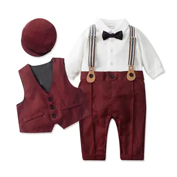 Осенне-зимний комплект детского комбинезона, одежда для джентльмена, жилет для новорожденного мальчика + комбинезон с галстуком-бабочкой + шляпа, комплект из 3 предметов, спортивный костюм слинг, одежда
