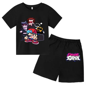 Летние детские комплекты футболок с круглым вырезом для мальчиков и девочек от 2 до 12 лет, повседневные комплекты одежды из хлопка с короткими рукавами и принтом в стиле Friday Night Funk