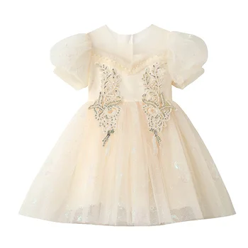 Модные платья с цветочным узором для девочек на свадьбу, кружевное вечернее платье с коротким рукавом для маленьких девочек, летние вечерние платья для девочек от 4 до 14 лет