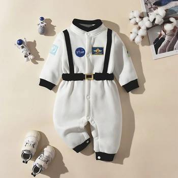 Комбинезоны для маленьких мальчиков и девочек в стиле астронавта, Лоскутная застежка, Комбинезоны с длинными рукавами, Осенне-зимняя одежда для детей, Боди 9 м-4Y