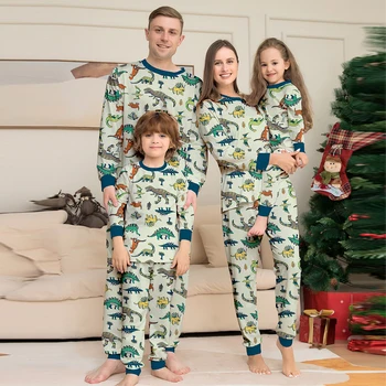 Семейные Рождественские пижамы с милым рисунком динозавра, комплект из 2 предметов, Рождественский костюм, пижамы, Необычный новогодний семейный образ Для мамы и детей
